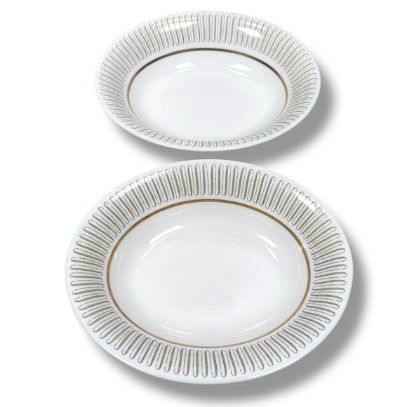 Royal Albert Capri Vegetable Dishes / Bowls White Gold Oval Bone China Lot of 2 - Picture 1 of 7